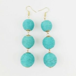 Teal 3 Thread Ball Earrings